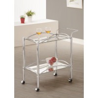 Coaster Furniture 910077 2-tier Serving Cart with Glass Top Chrome and Clear